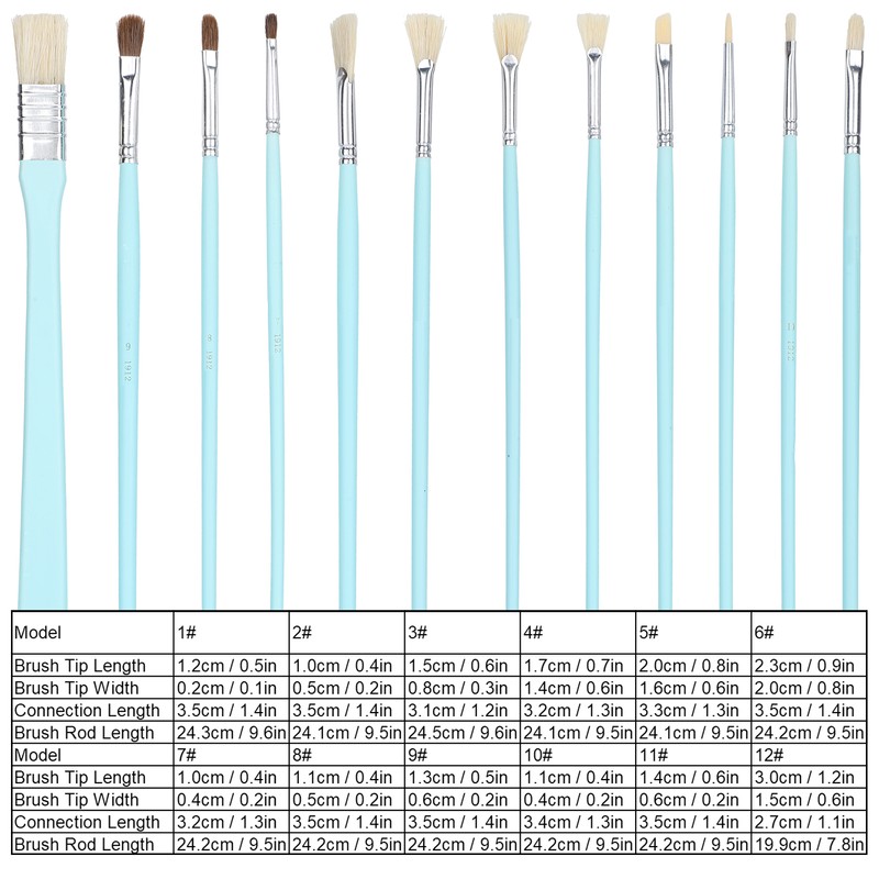 12Pcs Art Paint Brushes Drawing Fan Shaped Artist Brush Long