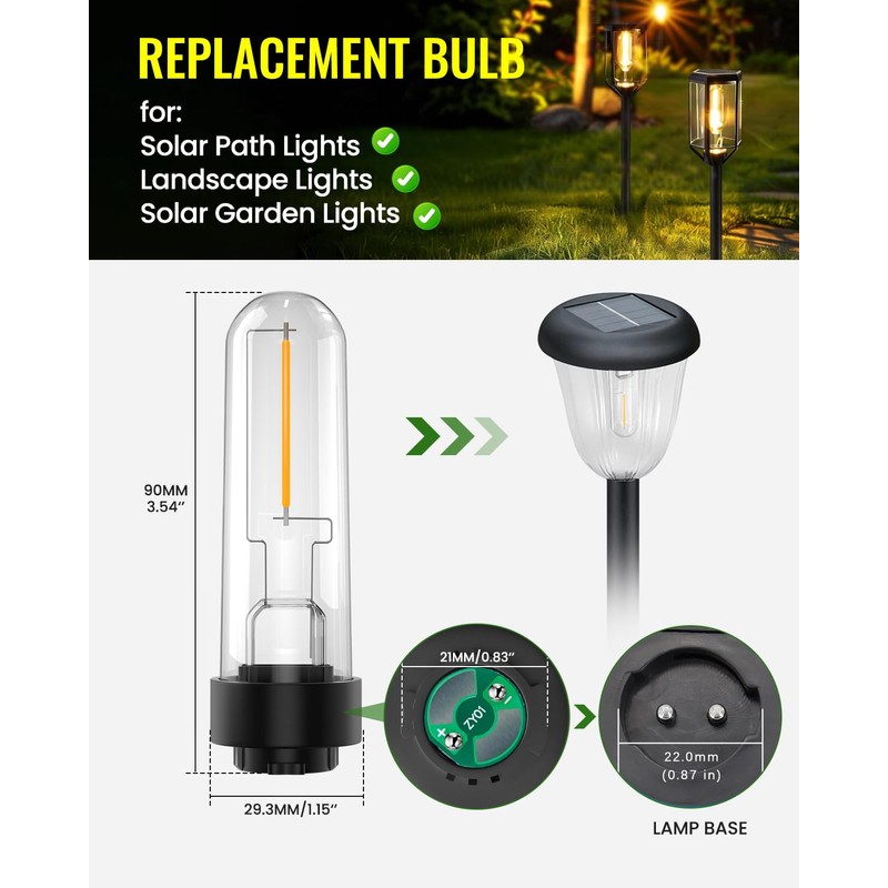 TrustWheel Solar Garden Light Replacement Bulbs, Warm White 3000K 0.5W