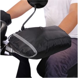 Universal Motorcycle Handlebar Mittens Thickened Fleece Waterproof Windproof Thermal Scooter Motorbike Handle Warmers Handlebar Muff Cover Gloves Wide Opening, Black