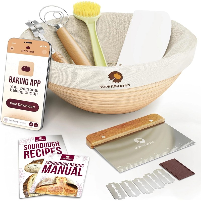Baking Made Easy: 9-Inch Sourdough Proofing Basket Gift Set for
