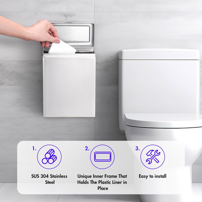 Sanitary Napkin Receptacle Wall Mounted Tampon Holder, Garbage Can for