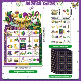 Blosssound Mardi Gras Bingo Game Set Bingo Cards for 24 Players Mardi Gras Party Game for Family Activities Carnival Holiday Cards for Party Favor