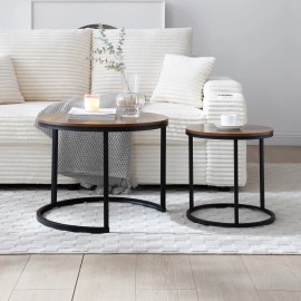 Set 2 Nesting Coffee Table Side/End Tables Durable Metal Frame-Modern Industrial Design for Living Room Apartment Mango Finishcolor: Chocolate, size: 65*65*8cm