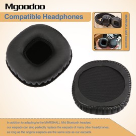 Mgoodoo 1 Pair Replacement Ear Pads for Marshall Mid Bluetooth On-Ear Headphones, Soft Leather Ear Cushions Memory Foam Headset Earpads, Ear Cups Repair Parts(Black)