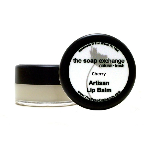 The Soap Exchange Lip Balm - Cherry Flavor - Hand Crafted .33 fl oz / 10 ml Natural Lip Care, Artisan Lip Treatment, Nourish, Hydrate, & Protect. Made in the USA.