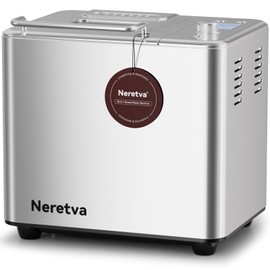 Neretva Bread Maker, 20-IN-1 2LB Bread Machine Dual Heater Bread Maker Machine Automatic with Nonstick Ceramic Pan, 15H Timer & 1H Keep Warm Set, Low Noise, Stainless Steel Breadmaker Recipe-Silver