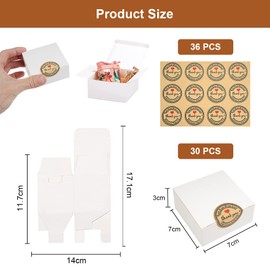 Pack of 30 White Small Boxes 7 x 7 x 3 cm Folding Kraft Paper Box, Mini Gift Box with 36 Stickers, Gift Box Packaging Box for Birthday, Wedding