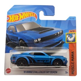 Hot Wheels '18 Dodge Challenger SRT Demon, Blue Muscle Car, 1:64 Scale Die-Cast Model