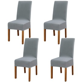 Set of 4 Leeyunbee Dining Chair Covers, Modern Elastic Stretch Chair Protector, Removable Washable Kitchen Chair Seat Cover for Hotel, Restaurant, Wedding, Dining Room, Banquet, Ceremony (Silver Grey)