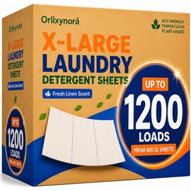 Laundry Detergent Sheets XL Size, Up to 1200 Loads, Cut-to-Size 3 Portion Design, Fresh Linen Scent, Plant-Based Laundry Soap Sheets, Powerful Cleaning