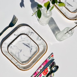 TABLE STORIES – Platos Desechables Elegantes – Platos Desechables para Fiesta – Desechables para Fiesta – Plato Desechable Elegante – Desechables Elegantes – Platos Elegantes Desechables – BLANCO