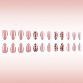 24 PCS Medium Press on Nails Almond Fake Nails Light Pink Rhombic False Nails Aurora with Debris Design Artificial Glossy Full Cover Glitter Acrylic Nails for Women and Girls Nail Decoration