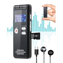 128GB Digital Voice Activated Recorder with Playback - 9104 Hours Audio Recorder, 3072 Kbps HD Recording and Noise-Canceling Voice-Activated Recording, Audio Recording Device for Lectures/Meeting