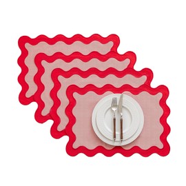 Lyssiatina Placemats Set of 4,13"x19" Placemats 100% Cotton Fabric,Decorative Washable Placemats for Dining Table, Scalloped Placemats, Kitchen Decor Placemats.(Cherry red)