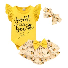 ZOELNIC Baby Girl Summer Clothes Infant Ruffles Romper Shorts Set Floral Summer Outfits Cute Baby Clothes Girl (Yellow-B, 6-9 Months)