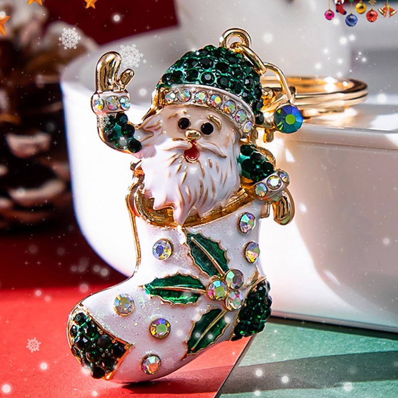 2Pcs Santa Keychain Pendant Cute Stylish Fahionable Decorative Hanging OrnamentsGreen