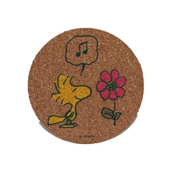 Nagano Factory Snoopy Die Cut Coaster (Woodstock and Flowers) SNC351WS Beige 3.0 inches