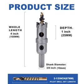 4-1/2” (115mm) Tungsten Carbide Tip Hole Saw,Hole Saw with M2 Pilot Drill bits for for Hard Metal Stainless Steel, Metal, Iron, and Plastic,25mm Drilling Depth (4-1/2” (115mm))