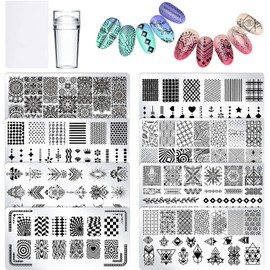 PHOGARY Manicure Stamp Stencils 8 Model Nail Art Stencil Stamping Nail Picture Stamp Stencil Metal Plates Nail Tattoo