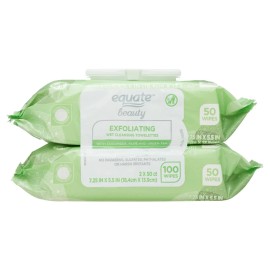 Equate Exfoliating Wet Cleansing Makeup Remover Wipes 100ct Twin Pack
