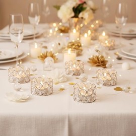 Juego de 10 portavelas de cristal plateado para velas de té, utilizado para decoración de centros de mesa en bodas y fiestas familiares, portavelas para centros de mesa de comedor, lámparas modernas