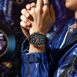 findtime Men's Watch Analogue Watches Fashion Tonneau Rectangle Sport Wrist Watch Military Quartz Chronograph Waterproof Watches with Luminous Calendar Curved Screen