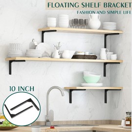 Mooche 25 cm L Shelf Brackets, Pack of 2 Shelf Brackets, 304 Stainless Steel Metal Angle Wall Bracket Shelf Bracket with Curved for Wall Mount, Black