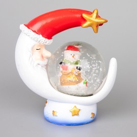 Christmas Mini Snowglobe Water Ball Snow Dome Features Santa,Reindeer,Snowman,Teddy Scene Resin Moon Shape Base- 5.5x7cm - Christmas Table Mantel Decorations