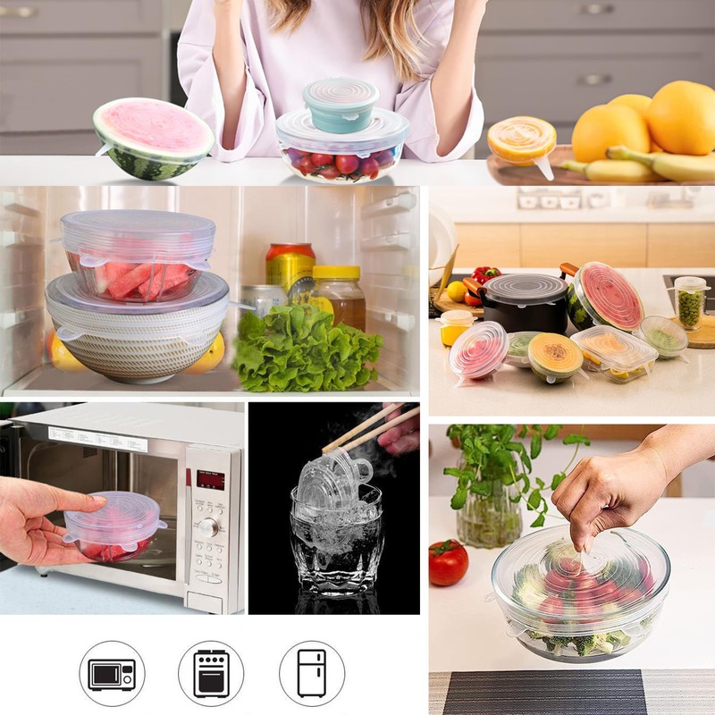 12 Pcs Rectangular Silicone Food Covers, 6 Sizes Reusable Leftover