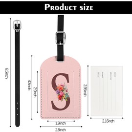 Deokke 2 Pack Initial Letter Luggage Tag Monogram Suitcase Tags PU Leather Cover Aesthetic Cute Monogrammed Travel Bag Labels for Women Girls Men (Pink-S)