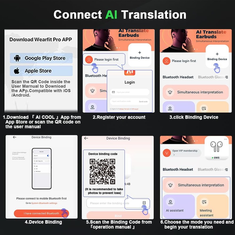 ZYHKJYL AI Language Translator Earbuds, Supports 144 Languages,Online Translation Real