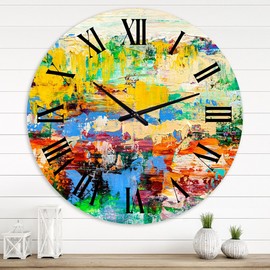 Designart 'Abstract Art Multicolored Bright Texture I' Modern wall clock - 36 in. high, 36 In. Wide