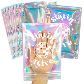 10 pcs Stayin' Alive Recovery Kit Bags Self Care Kits Preprinted Holographic Resealable Bags for Bachelorette Party Favors,Bridal Party Favors,Wedding Welcome,Birthday Hangover Kits(5"*7")
