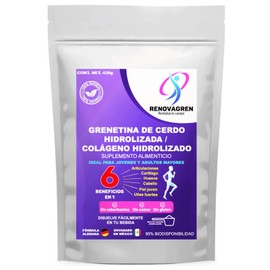 RenovaGren - Grenetina Hidrolizada de Cerdo Colágeno Hidrolizado - Fórmula Alemana de Suplemento en polvo 420 gramos - Salud Articular, Huesos Fuertes, Piel Radiante, Cabello y Uñas Saludables