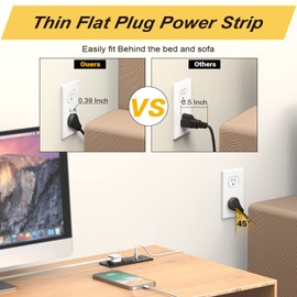 Recessed Power Strip USB C PD 20W, Recessed Outlet with USB Ports, Flat Plug Desk Power Strip for Sofa Drawer Cabinet Nightstand, 6 FT Extension Cord Conference Table Power Hub