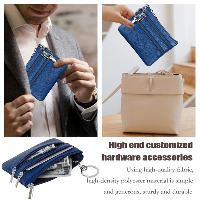 YueJieSelected Ladies Genuine Leather Wallet with Key Ring, blue, Urban