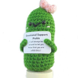 Emotional Support Pickled Cucumber, Cute DIY Handwoven Pickle Doll Ornament with Wooden Base, Perfect DIY Knitting  Doll - Color: Pink