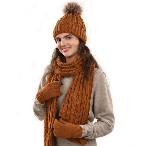FURTALK Womens Winter Hat Scarf Gloves Set Fleece Lined Beanie