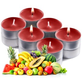 Red Scented Tealight Candles - Pack of 12 Red Tea Lights Candles with Long Lasting Aromas - Tropical Delight Fragranced Red Tealight Candles - 4 Hour Burn Time