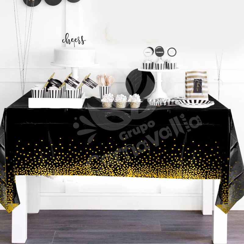 Grupo Carnavallia 6 Manteles Desechable Rectangular Negro Puntos Fiesta