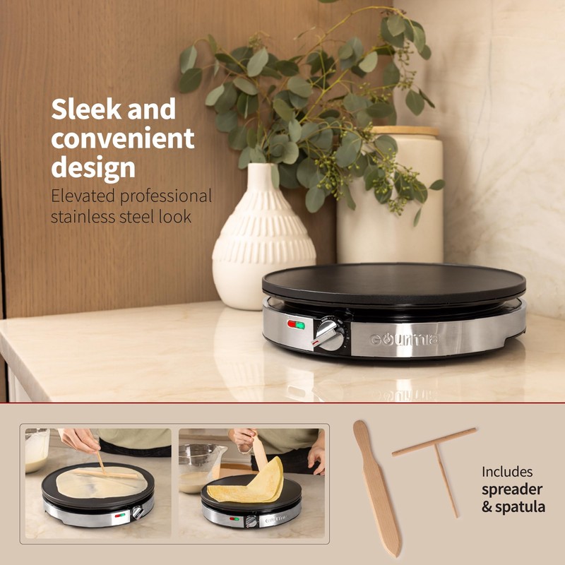 Gourmia 12” Crepe Maker – Nonstick Electric Griddle for Pancakes,