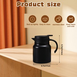 2 Pcs Thermal Coffee Carafe Stainless Steel Double Wall Vacuum Insulated Pot Creamer Pitcher Container,800ml 27oz Hot/Cold Beverage Dispenser,Coffee,Tea,Milk(Black & White)