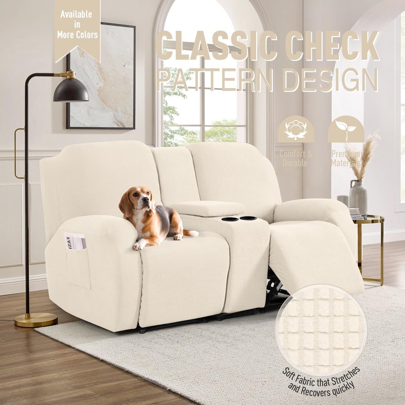 TAOCOCO Loveseat Recliner Cover with Middle Console, Stretch Loveseat Cover