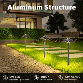 Raxjov 4 Pack 3000K Low Voltage Landscape Lights, 5W 500LM Outdoor Pathway Lighting, 12V IP65 Waterproof Landscape Path Lights for Walkway Yard Garden, CRI 90+, Aluminum, ETL Listed Cord