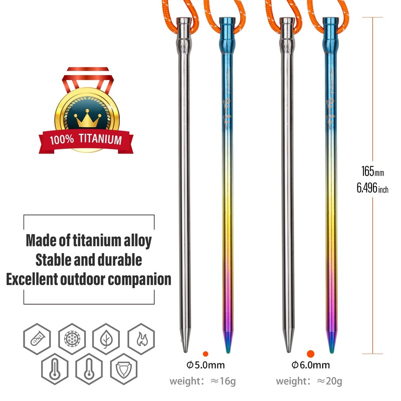 TiTo Titanium Outdoors Tent Pegs Or Tent Stakes 6pcs- Ultralight