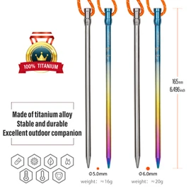 TiTo Titanium Outdoors Tent Pegs Or Tent Stakes 6pcs- Ultralight Heavy-Duty Tent Pegs with Reflective Rope Essential Tent Accessories for Camping Rain Tarps Hiking Backpacking (Titanium 5.0×165mm)