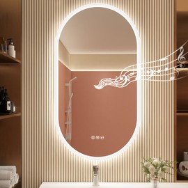 STARLEAD 36"x20" LED-Bathroom-Mirror-with-Lights, Wall-Mounted with Bluetooth Speaker, Anti-Fog, 3 Color Temperature, Dimmable Brightness, Waterproof, Tempered Glass, Frontlit & Backlit, Oval