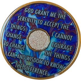 3 Year AA Medallion Sapphire Blue Swirl Tri-Plate Sobriety Chip