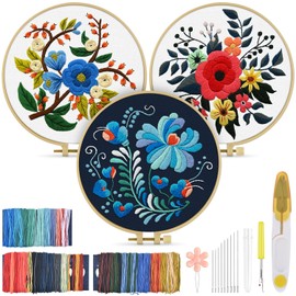 TINDTOP Embroidery Kit for Adults, Floral Stitch Practice Kit for Beginners Include Embroidery Cloth Hoops Threads for Craft Lover Hand Stitch with Embroidery Skill Techniques