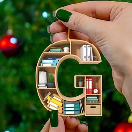 Christmas Number Letter Shaped Book Ornament, Book Lovers Librarian Ornament, Gift for Her Librarian Book Ornament, Lover Bookworm Acrylic Ornament,Book Lover Gift (Letter-G)